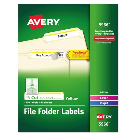 Avery Dennison Laser Labels, File Folder, Yellow, PK50 5966